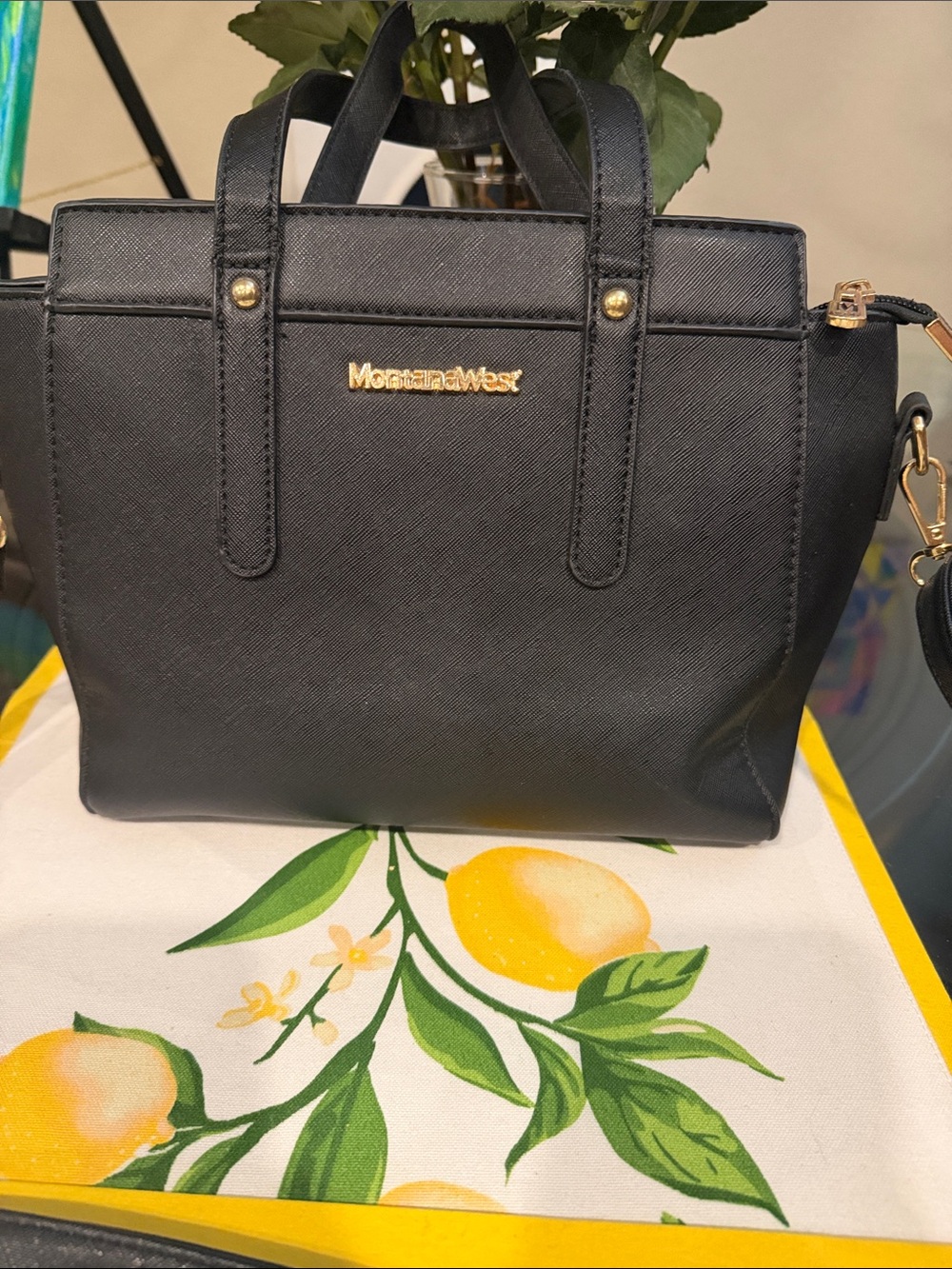 Montana West Black Saffiano Satchel with Gold Hardware